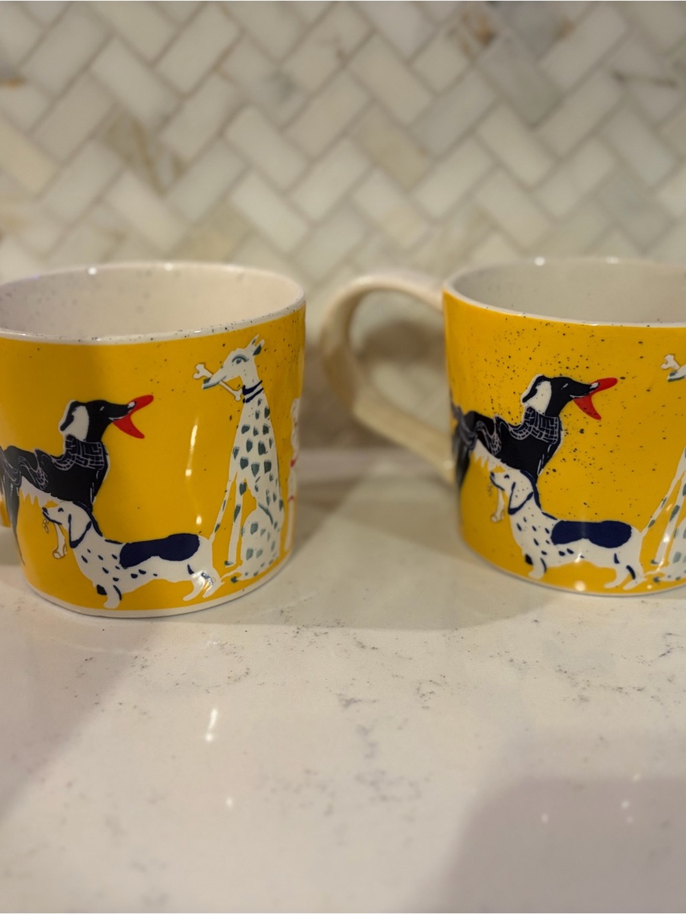 Anthropologie Yellow Dog Pattern Ceramic Mug